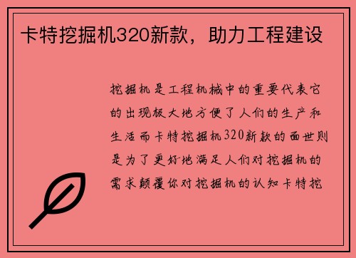 卡特挖掘机320新款，助力工程建设